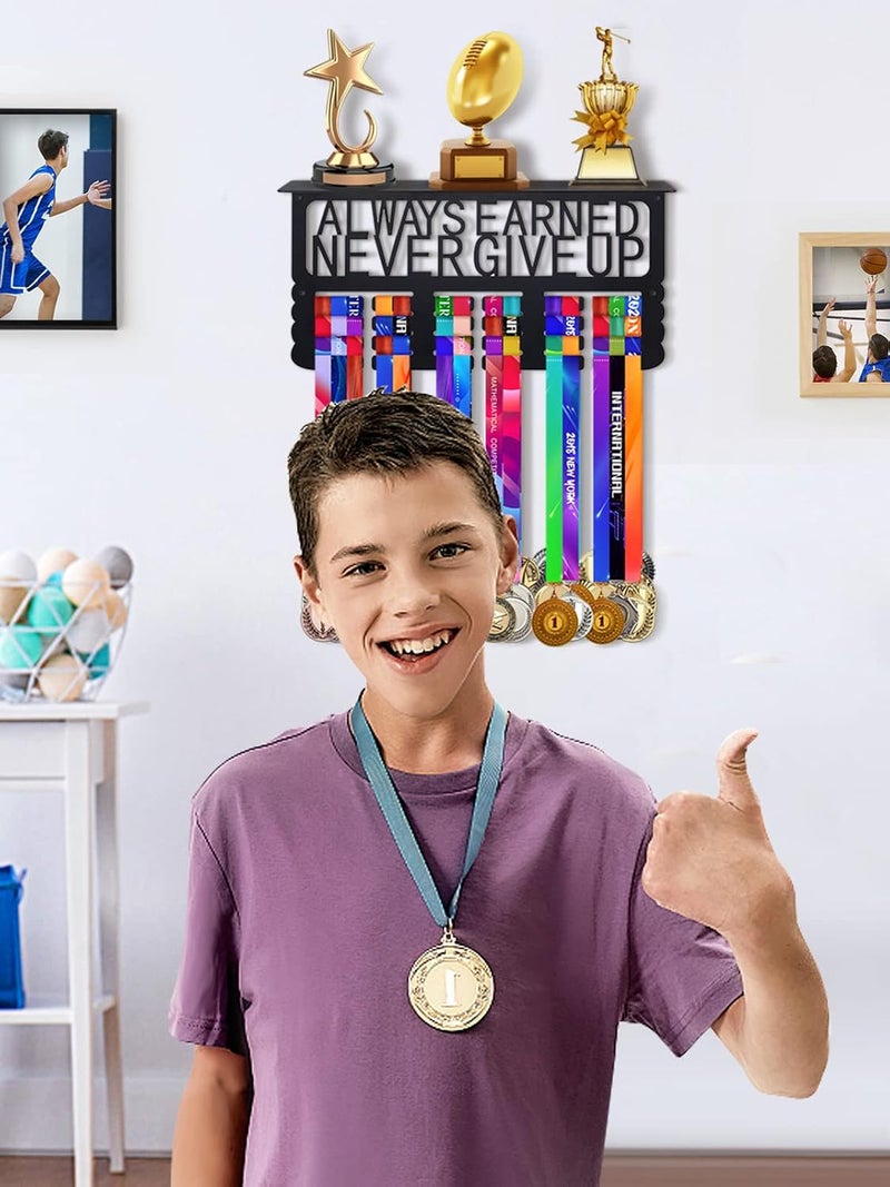 Big Gun Metal Trophy&Medal Display Shelf - Easy to Install Medal Hanger with Trophy Shelf, Holder for Running Race Wrestling Medals - Image 3